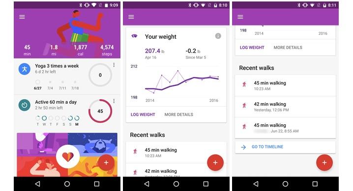 Giao diện của Google Fit